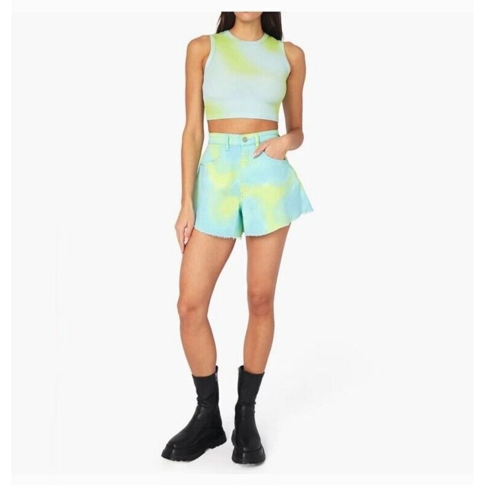 NWT WeWoreWhat Women's Revolve Flare Bell Shorts Size 27 Stretch Denim Tie Dye